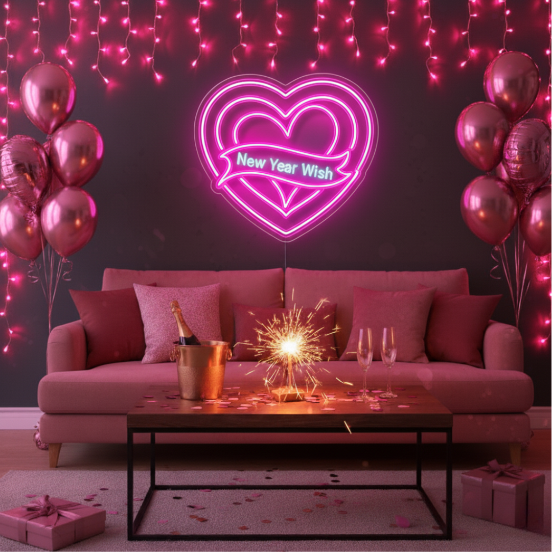 New Year Wish Heart Neon Sign by LEDNeons – Romantic LED Light for New Year Celebration
