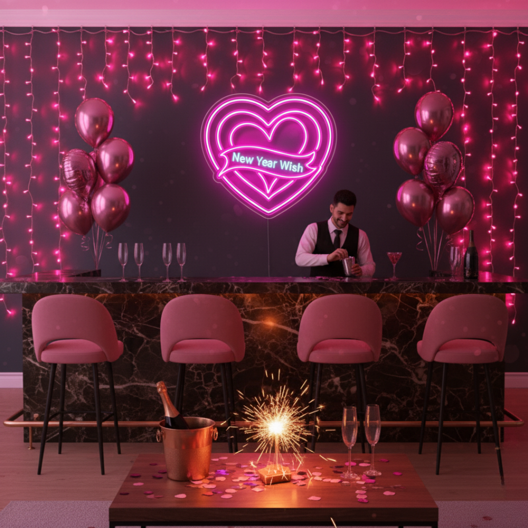 New Year Wish Heart Neon Sign by LEDNeons – Romantic LED Light for New Year Celebration