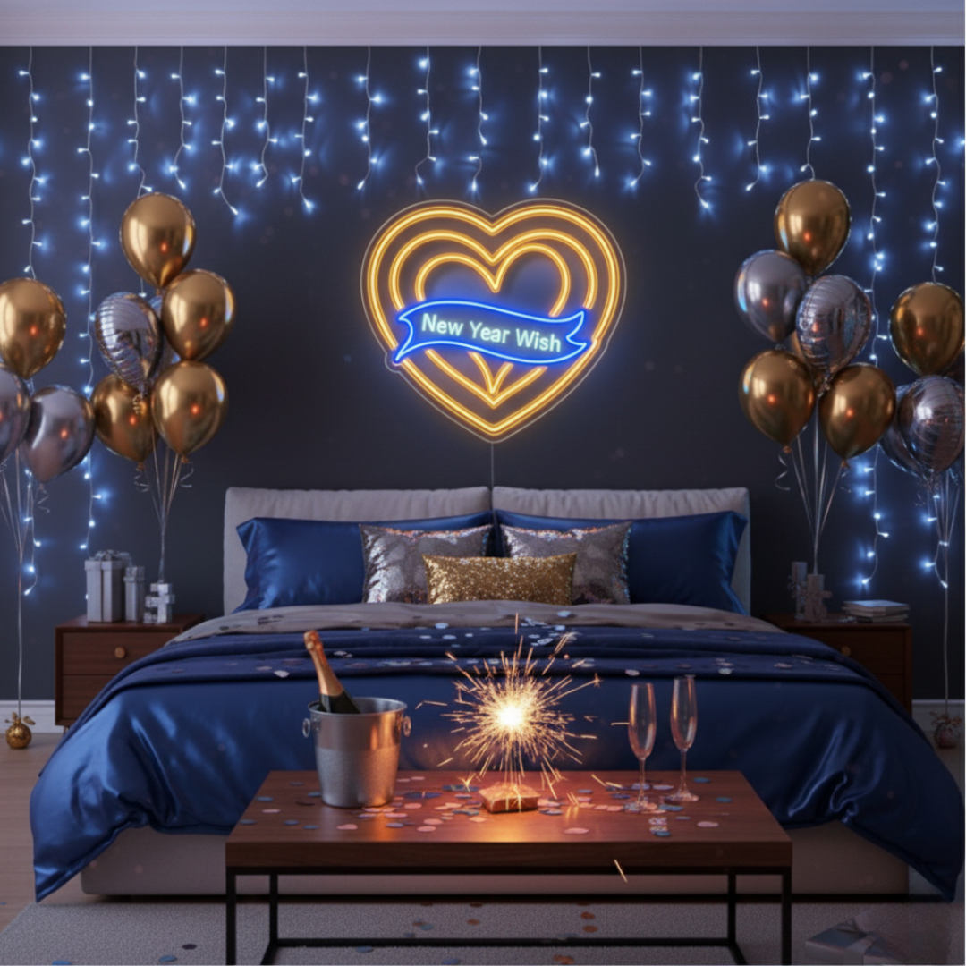 New Year Wish Heart Neon Sign by LEDNeons – Romantic LED Light for New Year Celebration