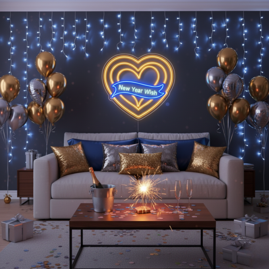 New Year Wish Heart Neon Sign by LEDNeons – Romantic LED Light for New Year Celebration