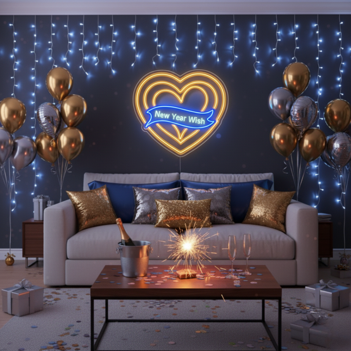 New Year Wish Heart Neon Sign by LEDNeons – Romantic LED Light for New Year Celebration