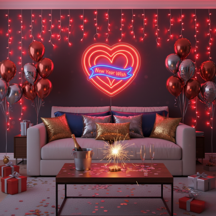 New Year Wish Heart Neon Sign by LEDNeons – Romantic LED Light for New Year Celebration