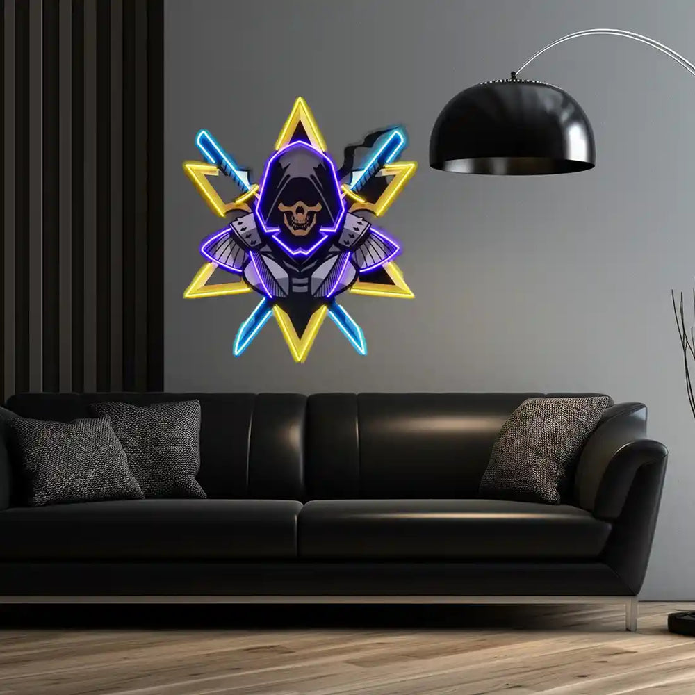 Ninja With Skull Mask UV Art LED Neon Sign  by LedNeons.com - Light Background