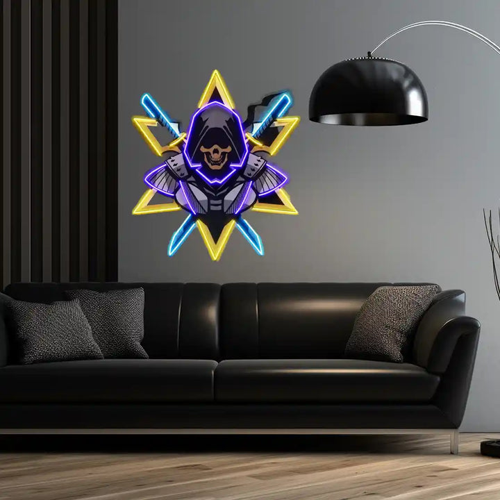 Ninja With Skull Mask UV Art LED Neon Sign  by LedNeons.com - Light Background