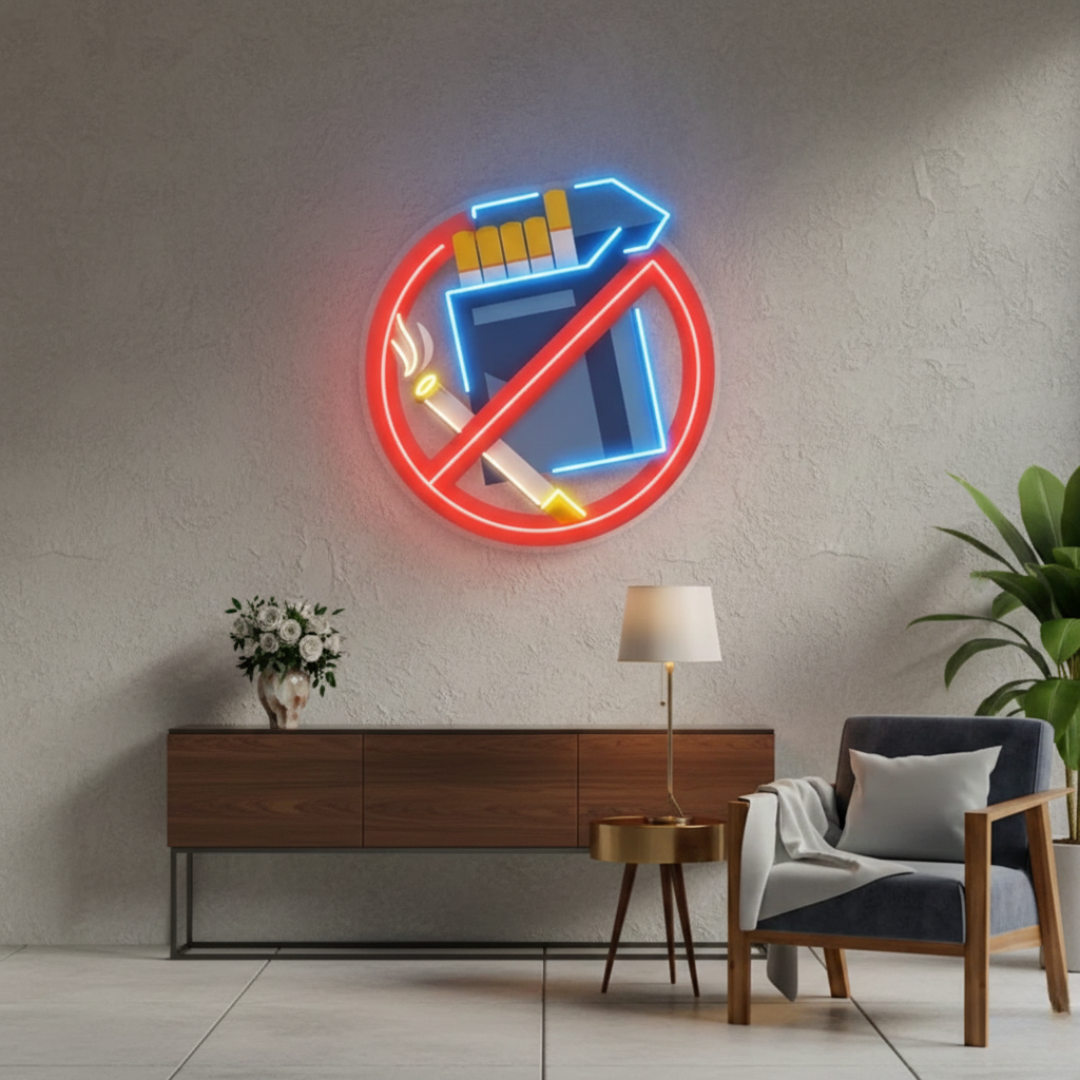 No Smoke UV Art LED Neon Sign in red and blue color by LEDNeons - perfect for bars, lounges, and public spaces.