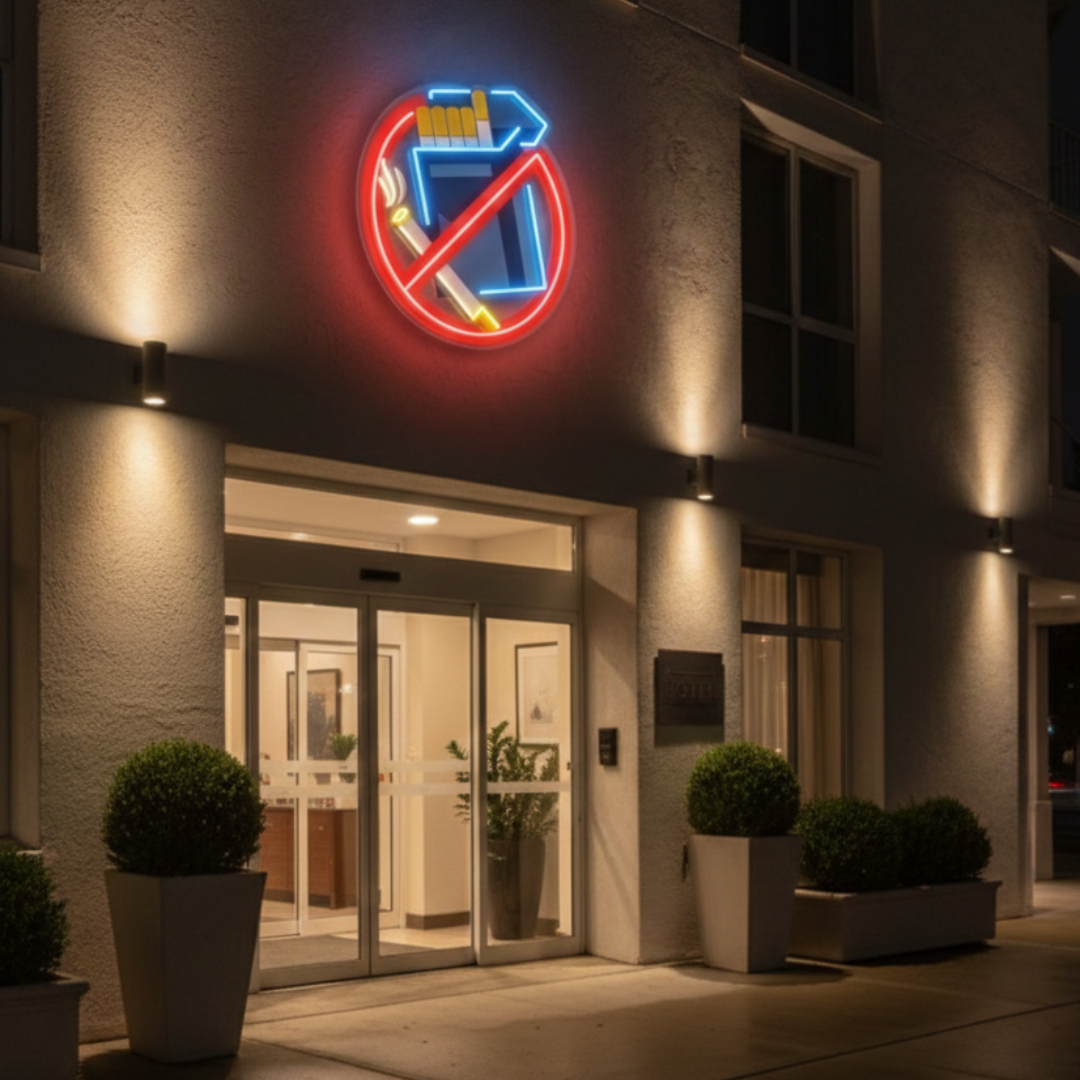 No Smoke UV Art LED Neon Sign in red and blue color by LEDNeons - perfect for bars, lounges, and public spaces.