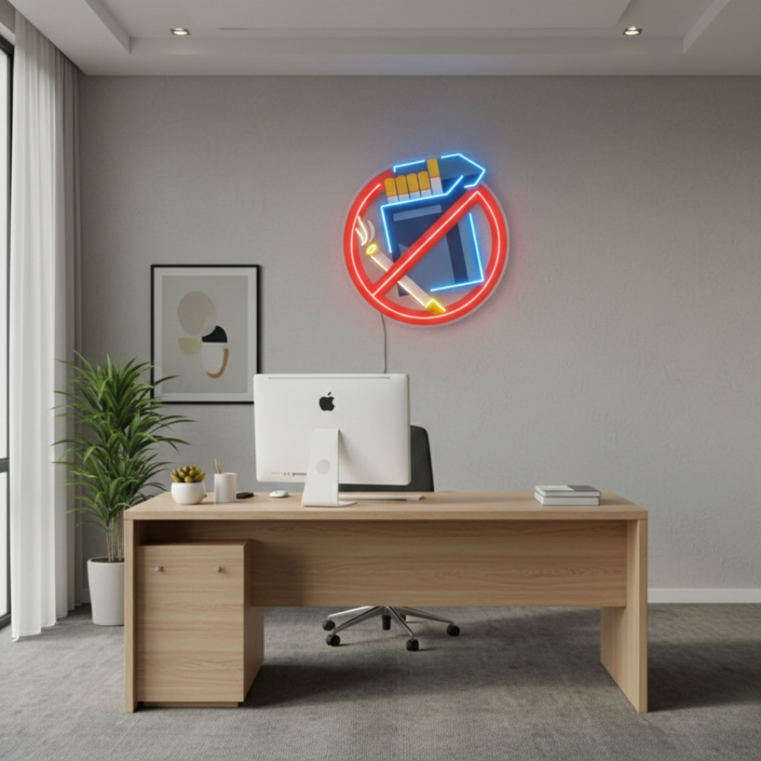 No Smoke UV Art LED Neon Sign in red and blue color by LEDNeons - perfect for bars, lounges, and public spaces.