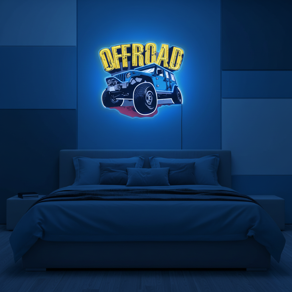 Offroad Adventure Car UV Art LED Neon Sign by LEDNeons - perfect for wall décor and adventurous vibes.