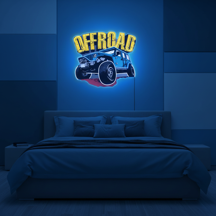 Offroad Adventure Car UV Art LED Neon Sign by LEDNeons - perfect for wall décor and adventurous vibes.