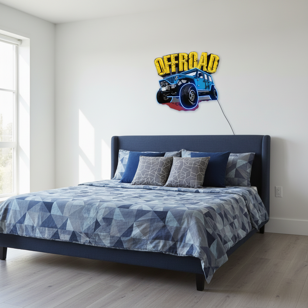 Offroad Adventure Car UV Art LED Neon Sign by LEDNeons - perfect for wall décor and adventurous vibes.