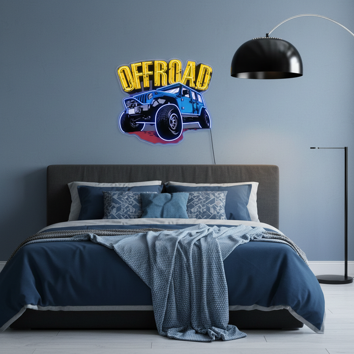 Offroad Adventure Car UV Art LED Neon Sign by LEDNeons - perfect for wall décor and adventurous vibes.