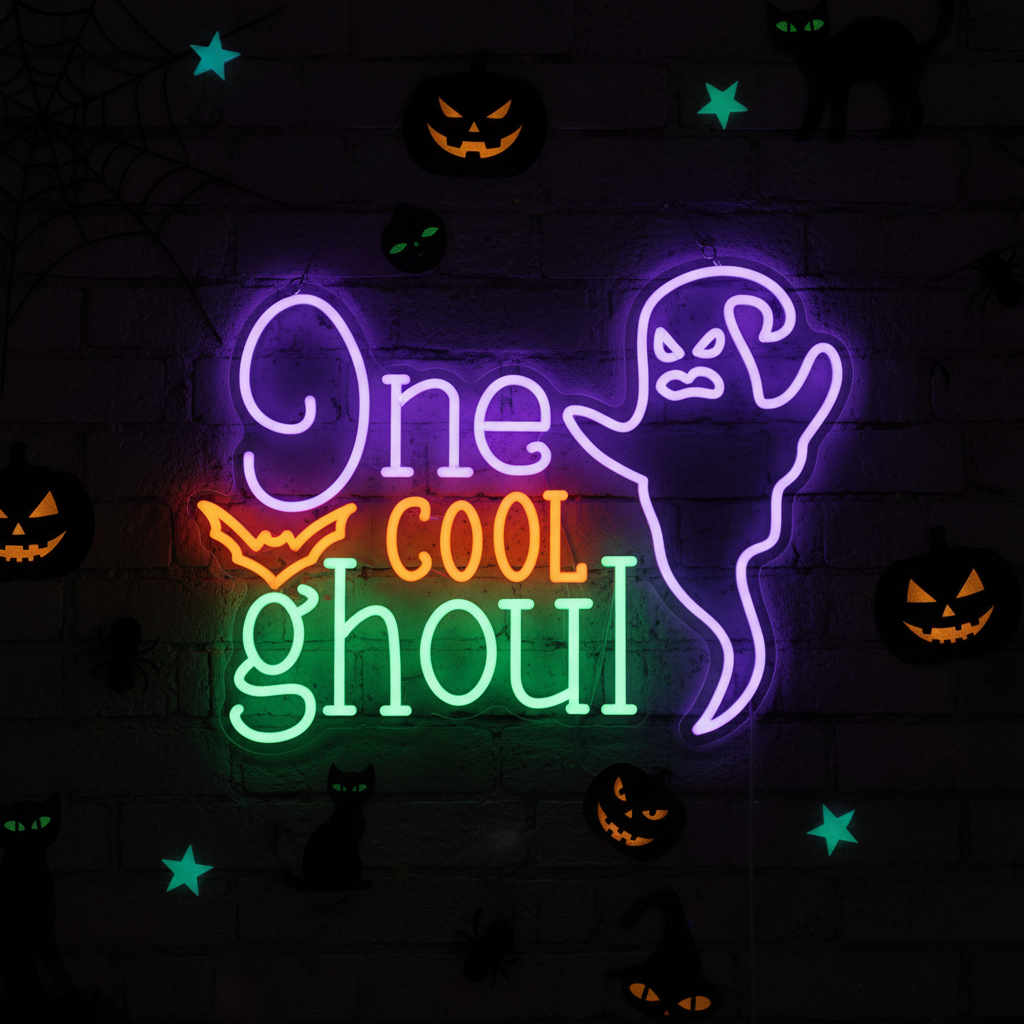 One Cool Ghoul Halloween LED Neon Sign by LEDNeons - Halloween decoration for haunted houses and parties.