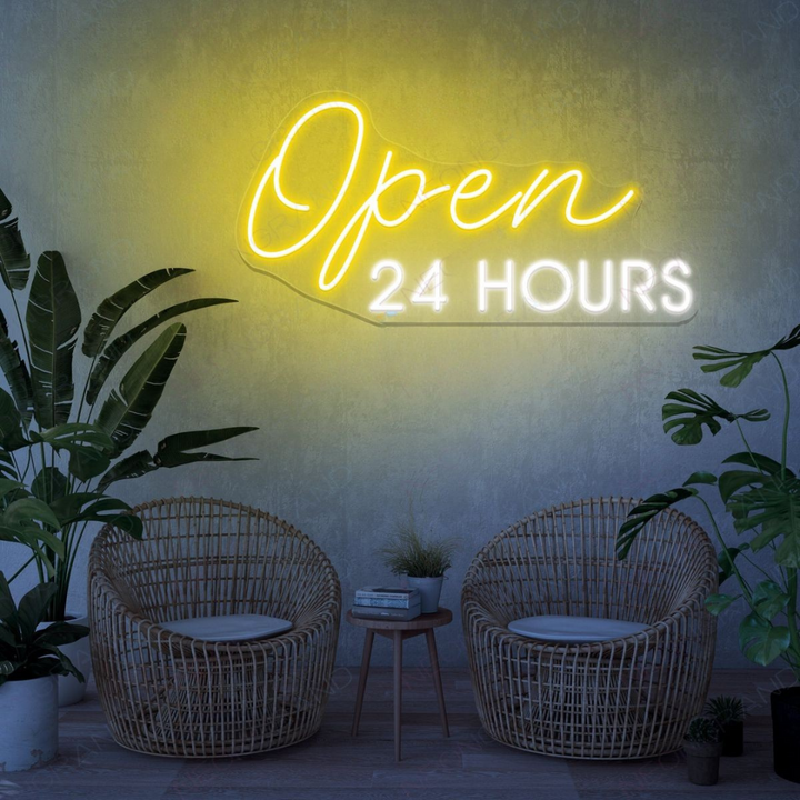 Open 24 Hours” Business Neon Sign  by LEDNeons - bright up your Business with this glowing Neon Sign 