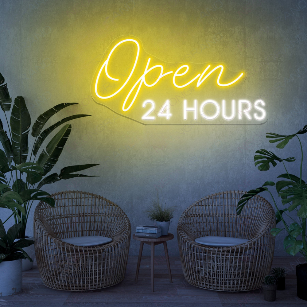 Open 24 Hours business Neon sign by LEDNeons - perfect for restaurants, cafes, bars, and stores that operate all day and night.