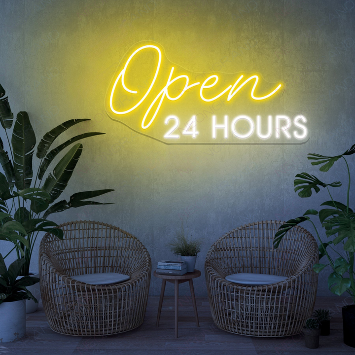 Open 24 Hours business Neon sign by LEDNeons - perfect for restaurants, cafes, bars, and stores that operate all day and night.