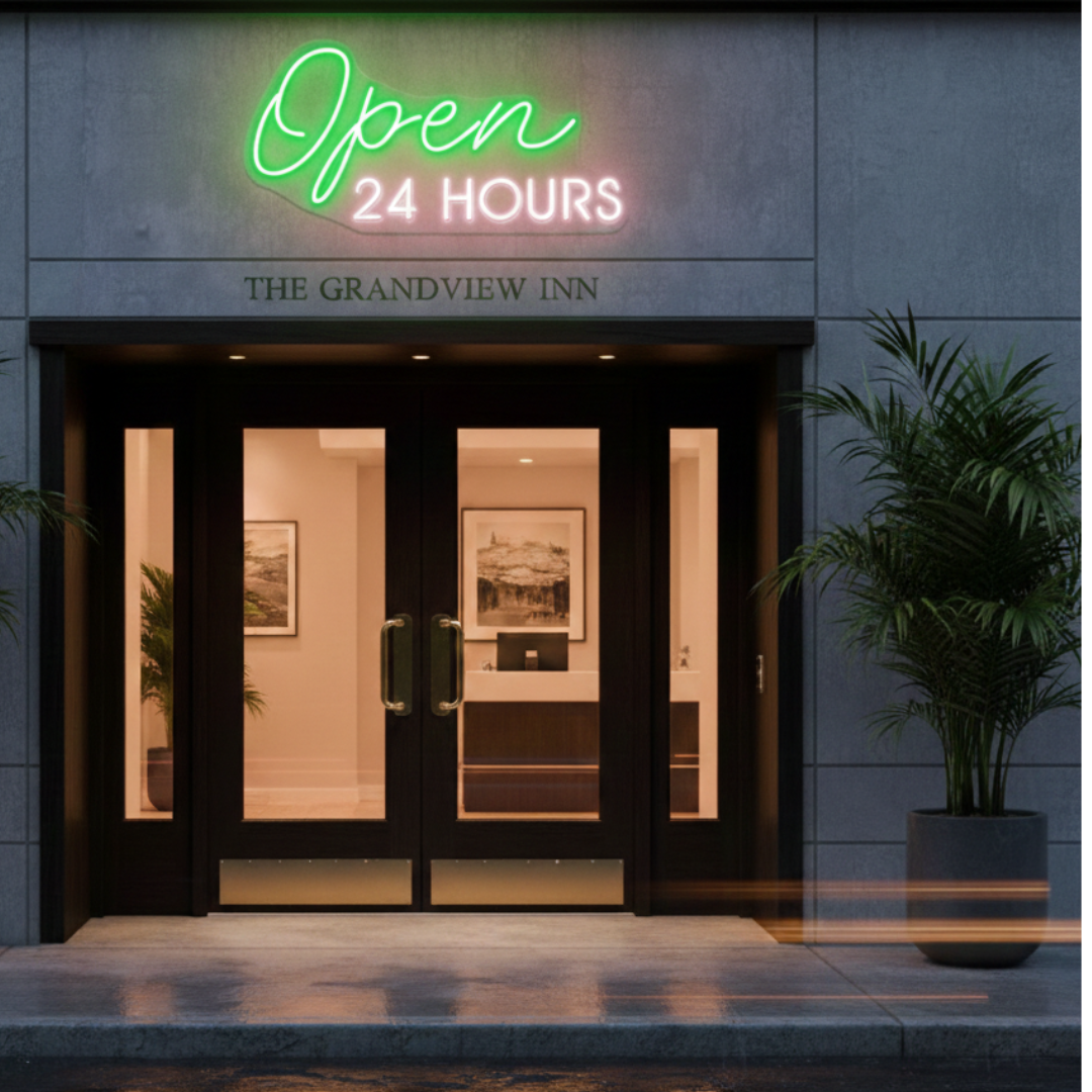 Open 24 Hours business Neon sign by LEDNeons - perfect for restaurants, cafes, bars, and stores that operate all day and night.