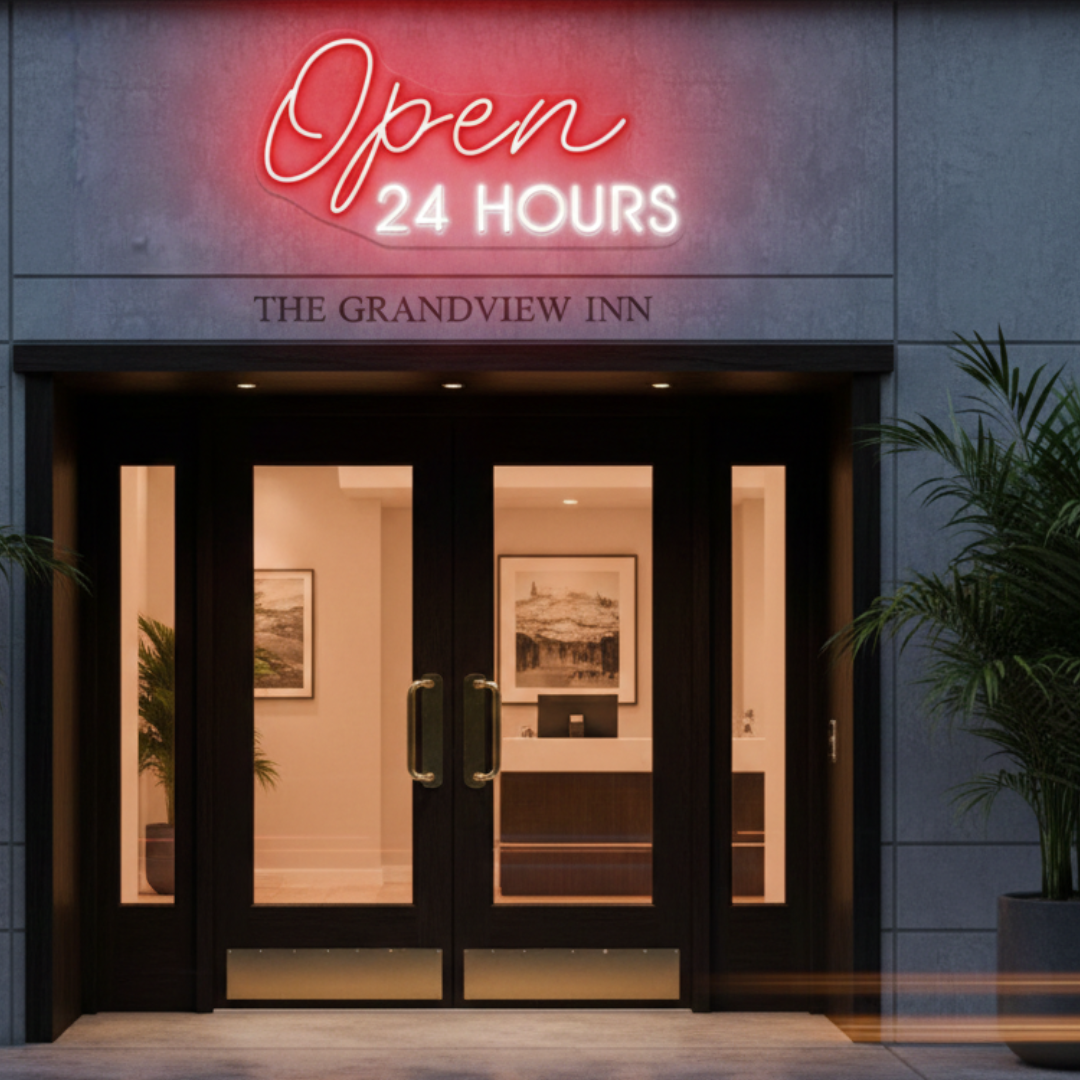 Open 24 Hours business Neon sign by LEDNeons - perfect for restaurants, cafes, bars, and stores that operate all day and night.