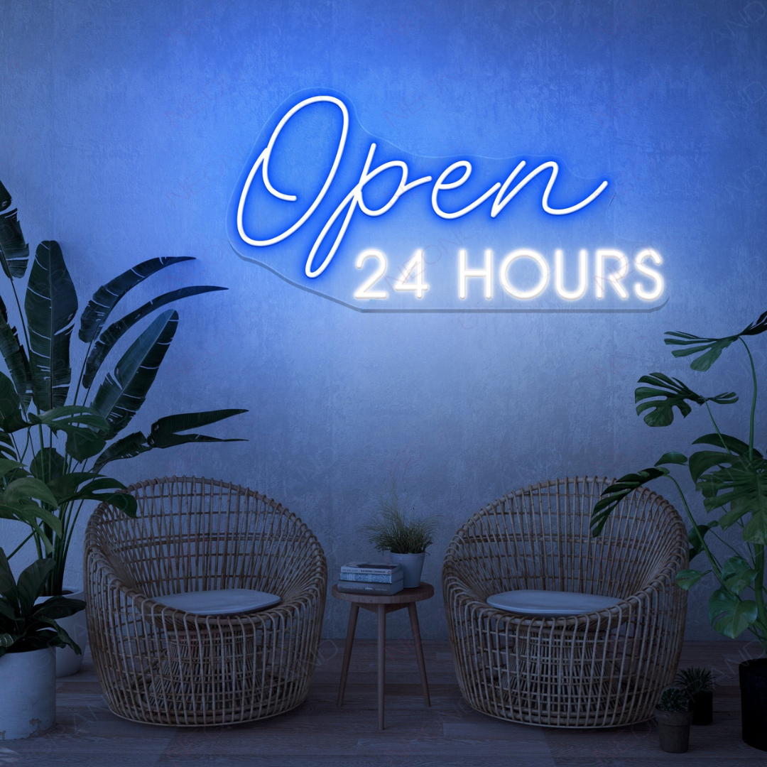 Open 24 Hours business Neon sign by LEDNeons - perfect for restaurants, cafes, bars, and stores that operate all day and night.