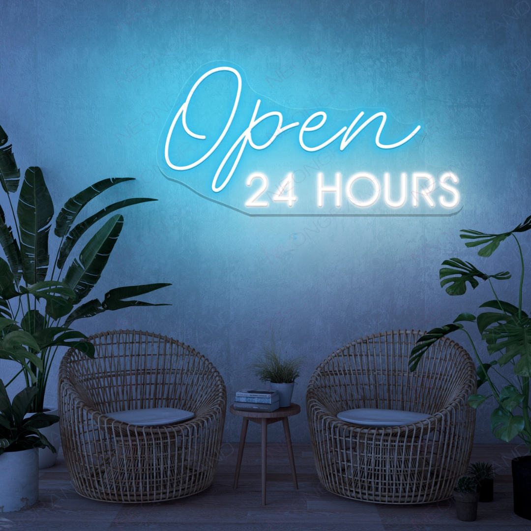 Open 24 Hours business Neon sign by LEDNeons - perfect for restaurants, cafes, bars, and stores that operate all day and night.
