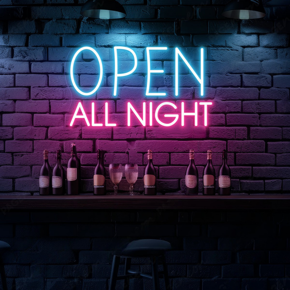 Open All Night Business Neon Sign by LEDNeons -  Bright up your store front with this glowing Neon Sign 