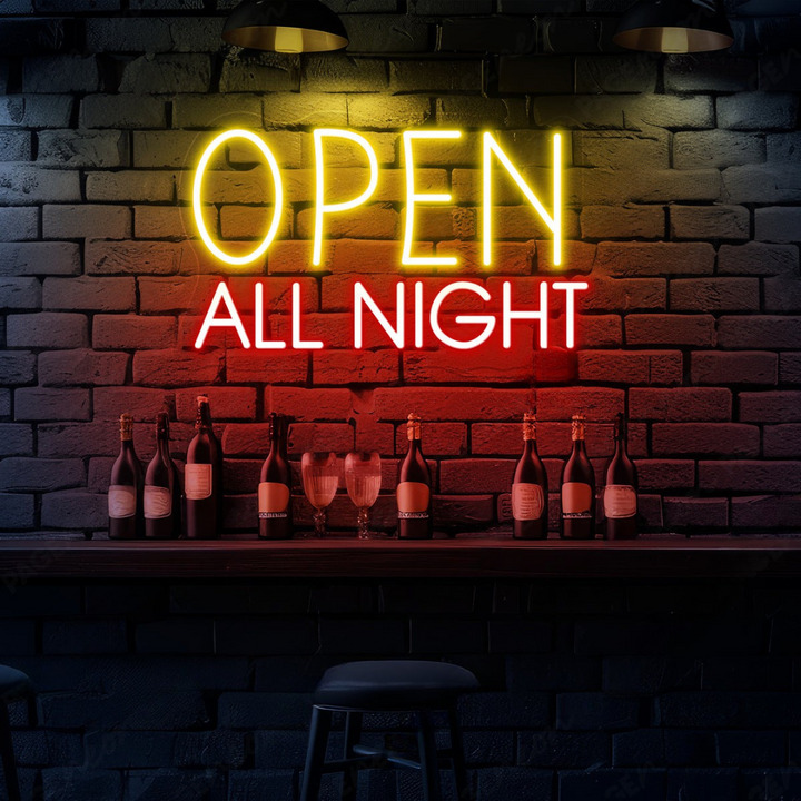 Open All Night Business Neon Sign by LEDNeons -  Bright up your store front with this glowing Neon Sign 