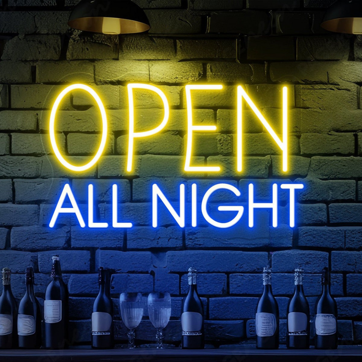 Open All Night Business Neon Sign by LEDNeons -  Bright up your store front with this glowing Neon Sign 