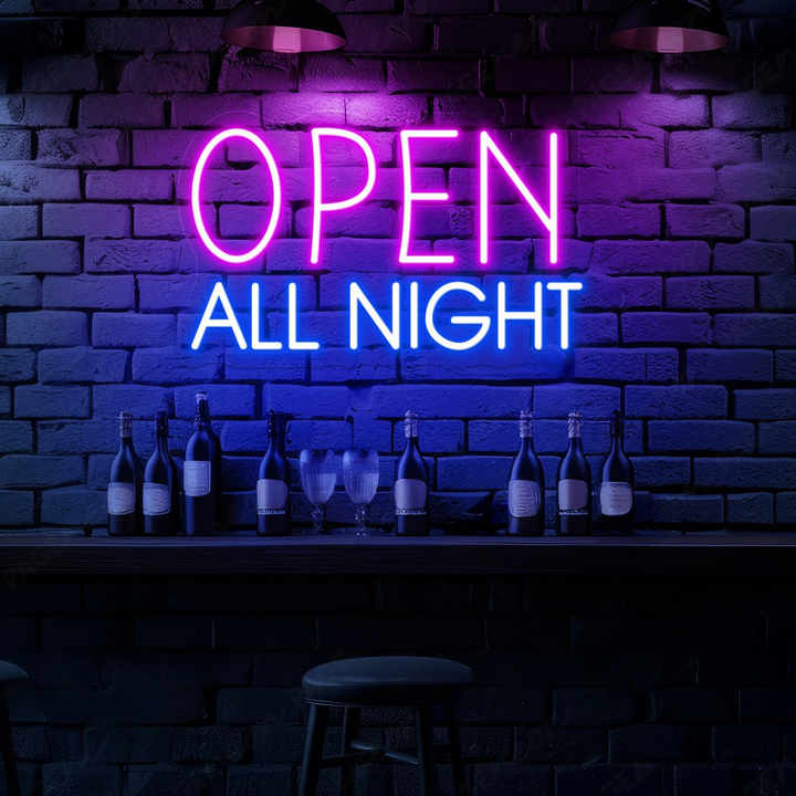 Open All Night Business Neon Sign by LEDNeons -  Bright up your store front with this glowing Neon Sign 