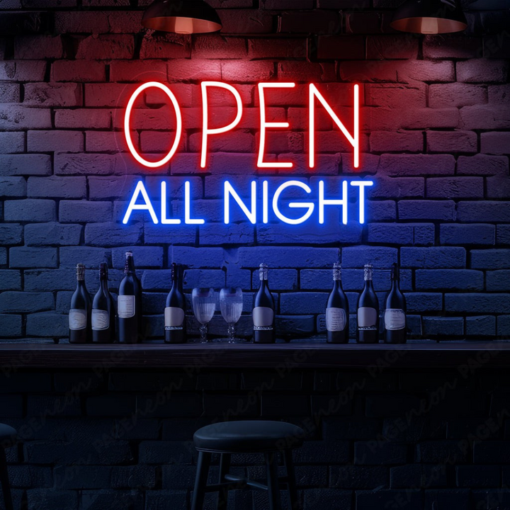 Open All Night Business Neon Sign by LEDNeons -  Bright up your store front with this glowing Neon Sign 