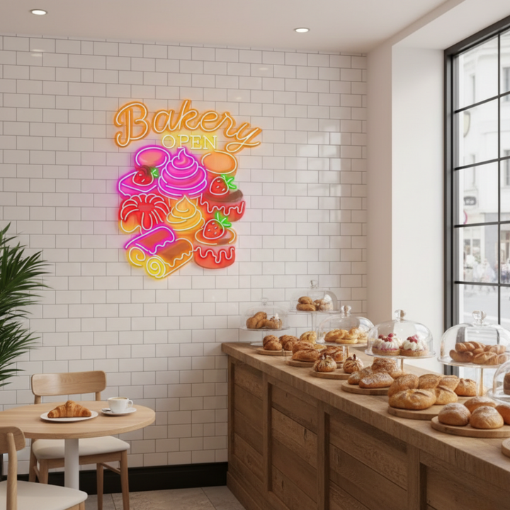  Open Business LED Neon Sign by LEDNeons - Colorful LED Neon Sign featuring cakes, cupcakes, and bread