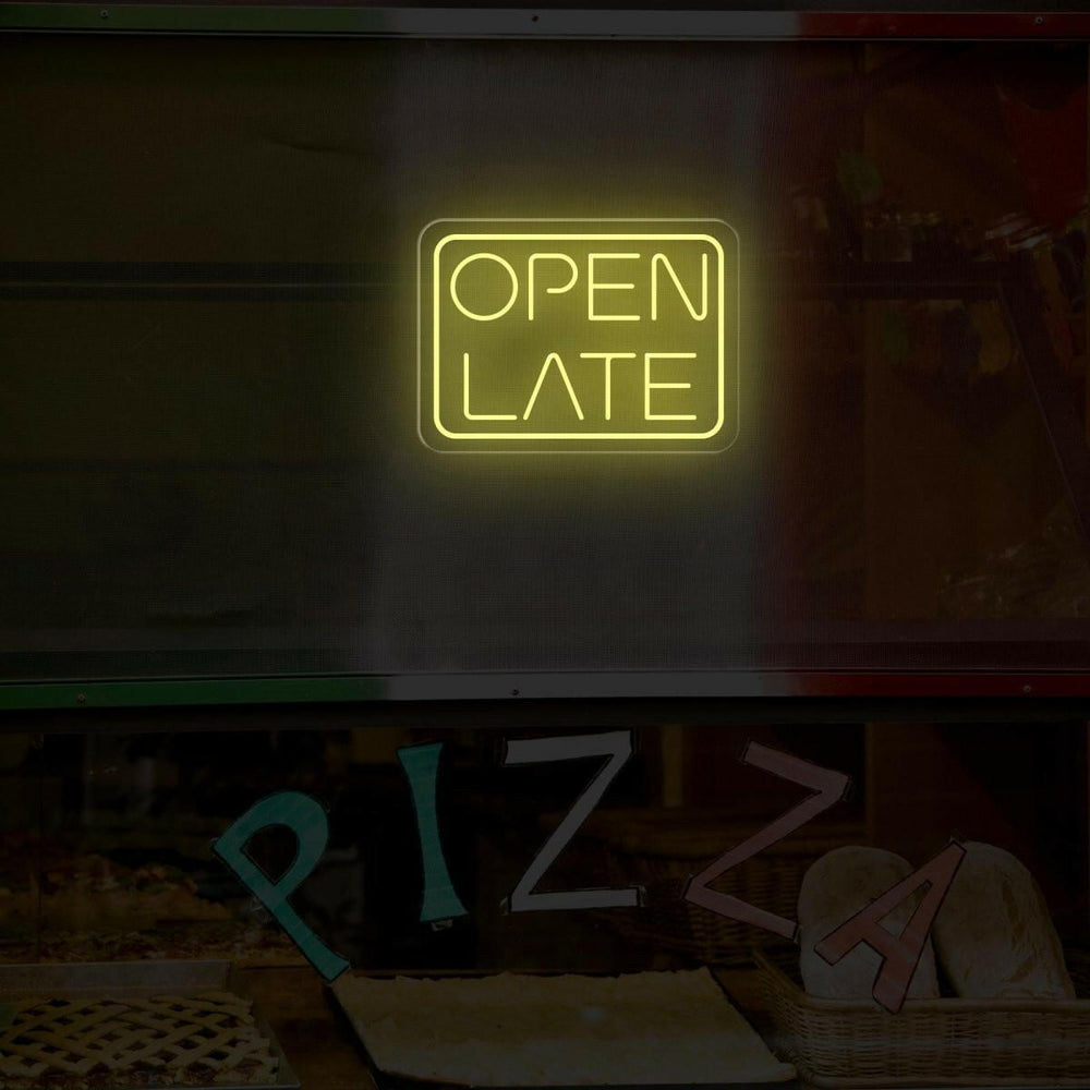 Open Late Business Neon Sign by LEDNeons - Glowing Neon Sign in vibrant color, designed to attract night-time customers.