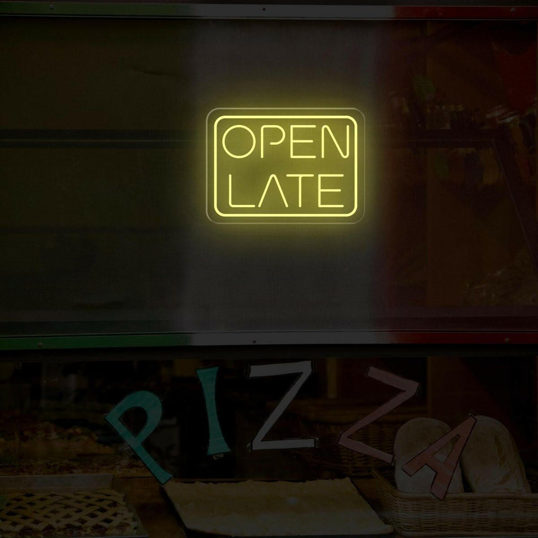 Open Late Business Neon Sign by LEDNeons - Glowing Neon Sign in vibrant color, designed to attract night-time customers.