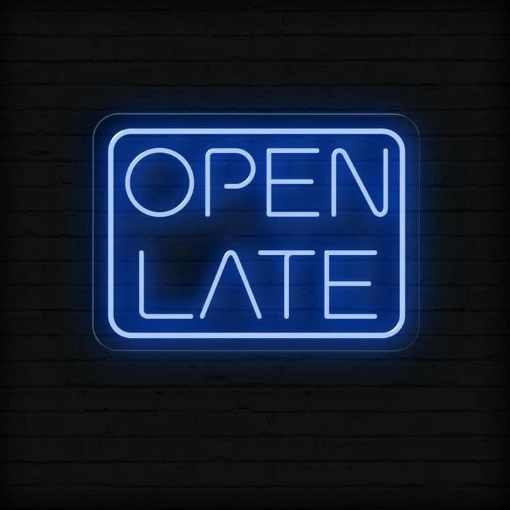 Open Late Business Neon Sign by LEDNeons - Glowing Neon Sign in vibrant color, designed to attract night-time customers.