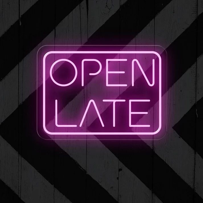 Open Late Business Neon Sign by LEDNeons - Glowing Neon Sign in vibrant color, designed to attract night-time customers.