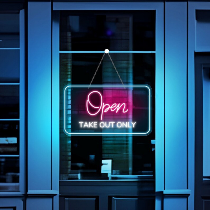 Open Take Out Only Business Neon Sign  by LEDNeons - Bright and modern neon sign perfect for food spots, diners, and cafés offering pickup orders.