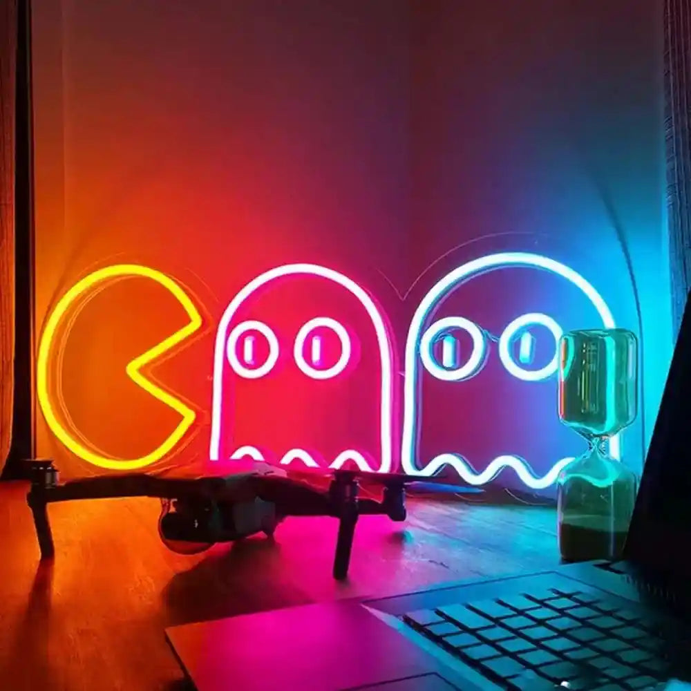 Pac-Man Chasing Ghosts LED Neon Sign by LedNeons.com