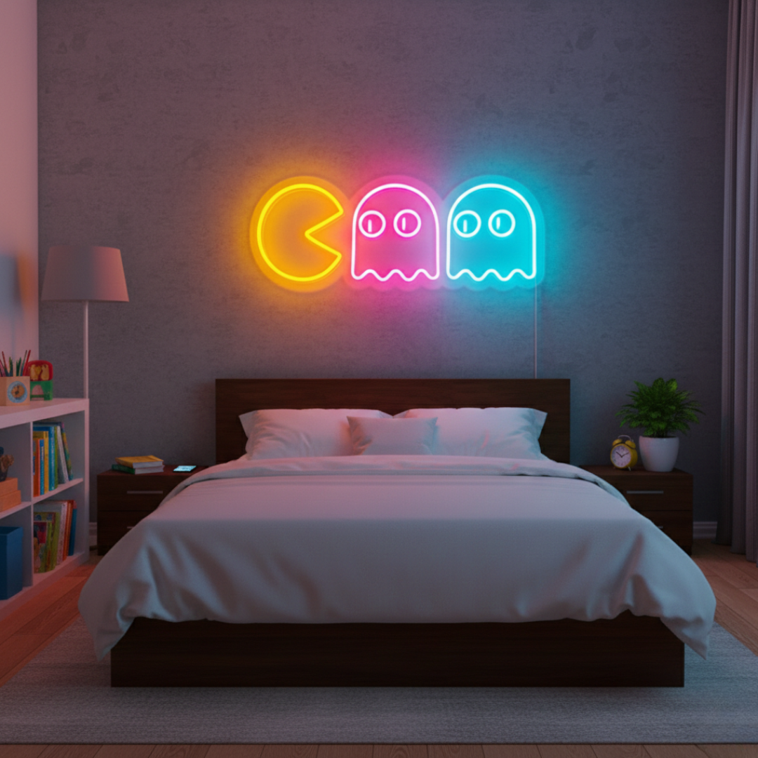 Pac-Man Chasing Ghosts Trendy Neon Sign - LedNeons