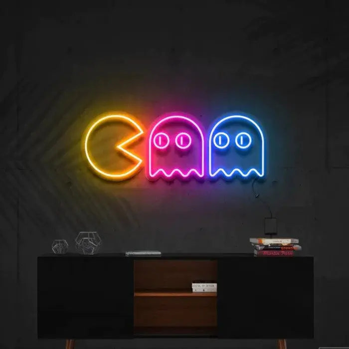 Pac-Man Chasing Ghosts LED Neon Sign by LEDNeons for Room