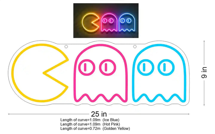 Pac-Man Chasing Ghosts LED Neon Sign by LedNeons.com - Small