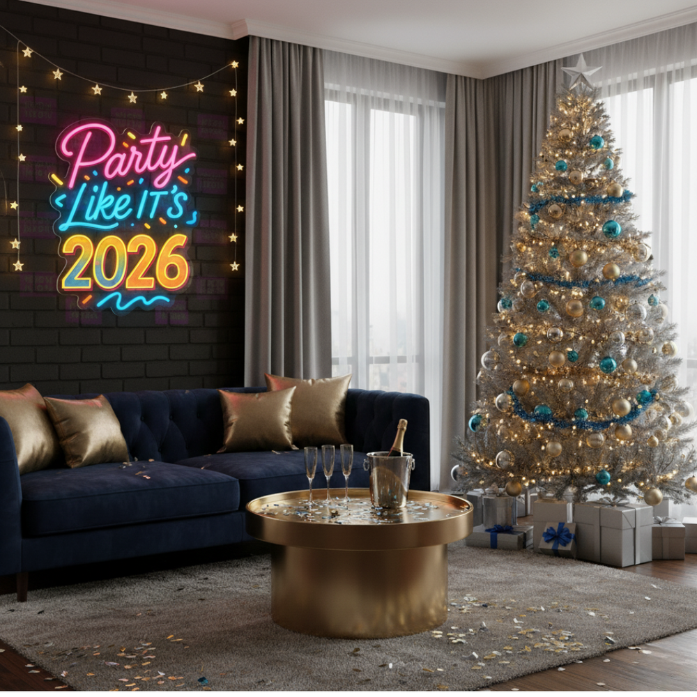 Party Like It’s 2026 LED Neon Sign by LEDNeons glowing in multicolor lights for New Year party décor