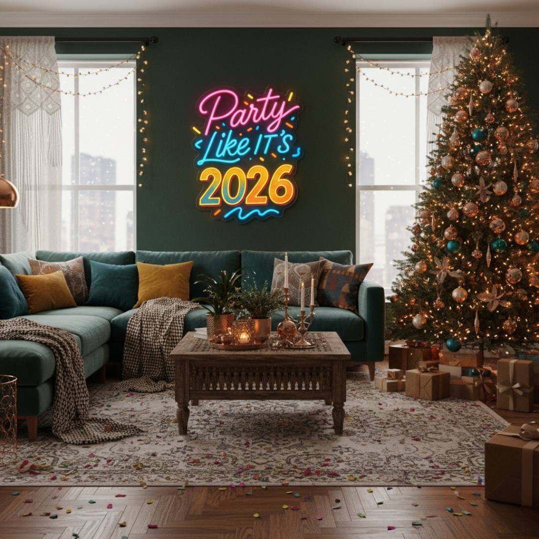 Party Like It’s 2026 LED Neon Sign by LEDNeons glowing in multicolor lights for New Year party décor