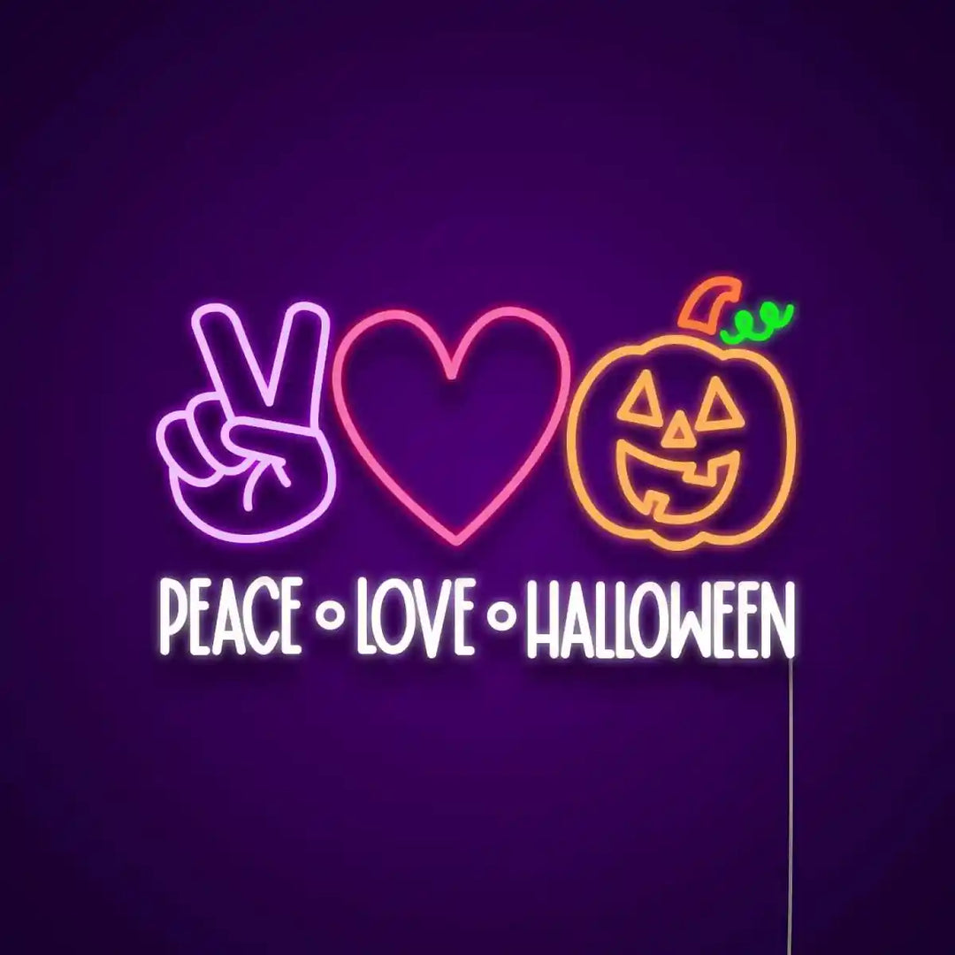 Peace Love Halloween LED Neon Sign by LEDNeons - Dark Background