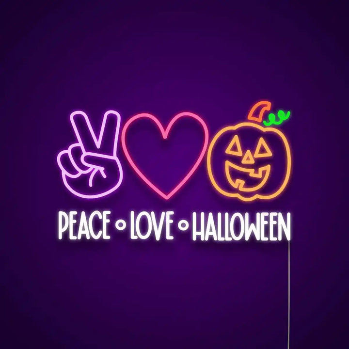 Peace Love Halloween LED Neon Sign by LEDNeons - Dark Background