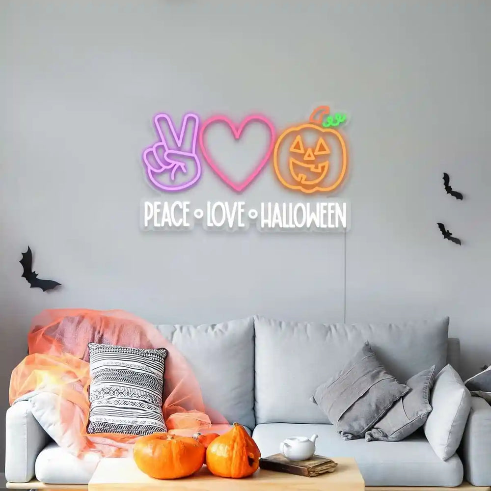 Peace Love Halloween LED Neon Sign by LEDNeons- Light Background