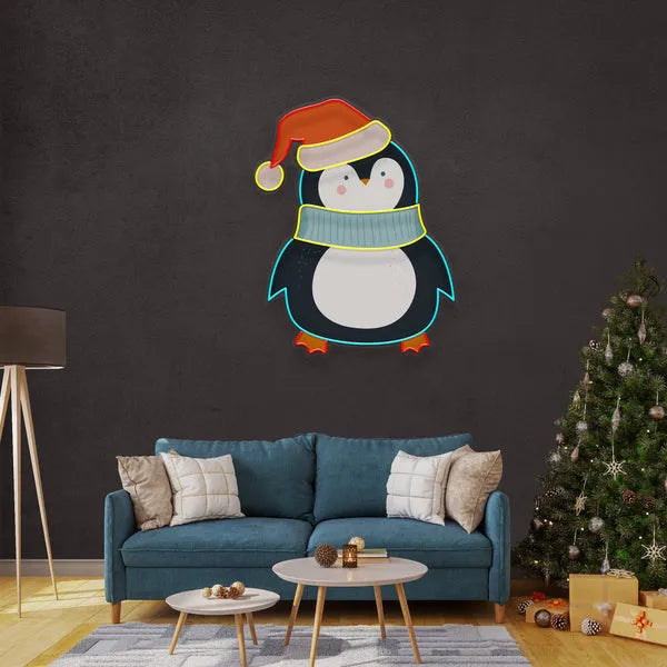 Penguin with Xmas hat Merry Christmas Neon Sign by  LEDNeon's  - Add festive winter charm with this snowman neon sign.