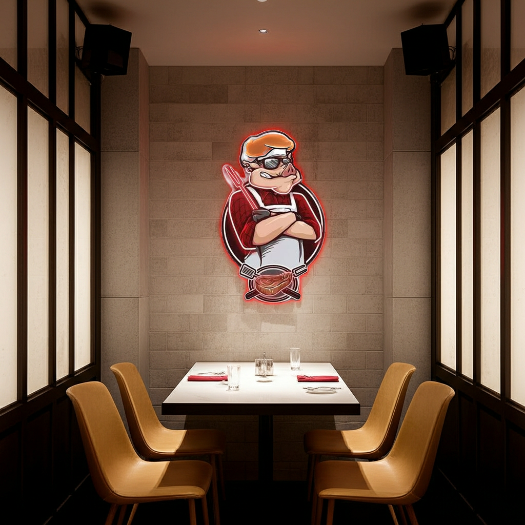 Pig Chef under UV light artwork by LEDNeons — a playful neon design featuring a cheerful pig chef