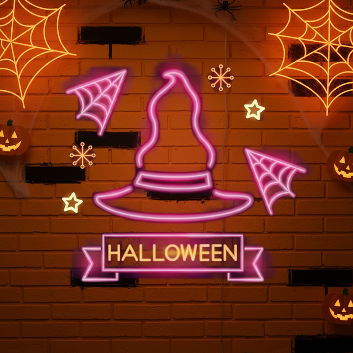 Pink Witch Hat Halloween LED Neon Sign by LEDNeons - Fun and festive light-up décor for Halloween events.