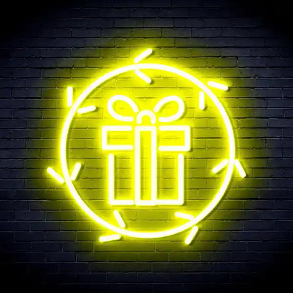 Present in Holly Wreath Merry Christmas Neon Sign by LEDNeons - Yellow
