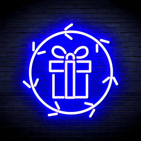 Present in Holly Wreath Merry Christmas Neon Sign by LEDNeons - Blue
