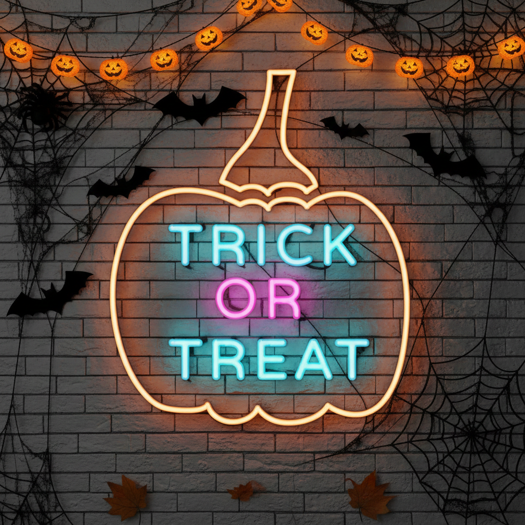 Pumpkin Trick or Treat Halloween LED Neon Sign by LEDNeons - unique spooky décor piece.
