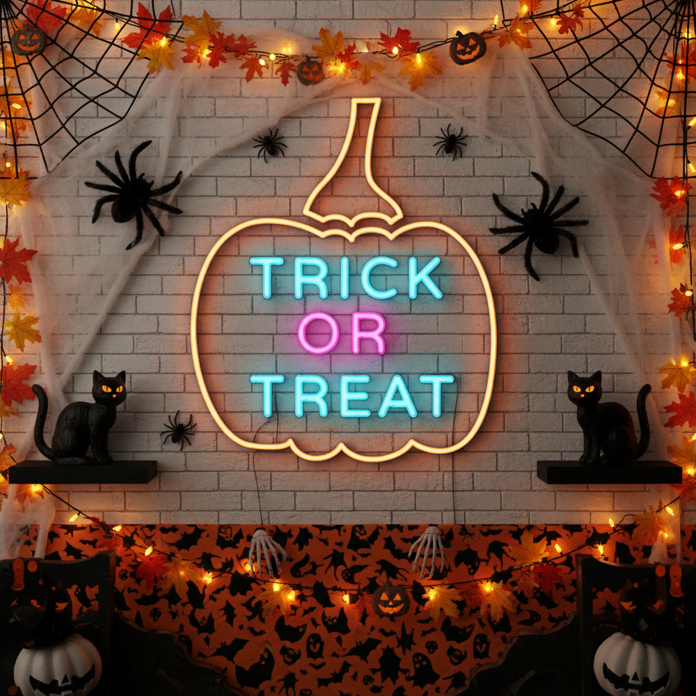 Pumpkin Trick or Treat Halloween LED Neon Sign by LEDNeons - unique spooky décor piece.